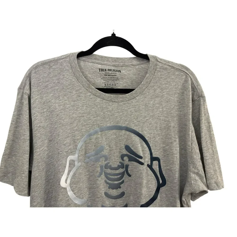 True Religion Jeans Graphic T-Shirt Buddha Face Grey Cotton Blend Boho XL